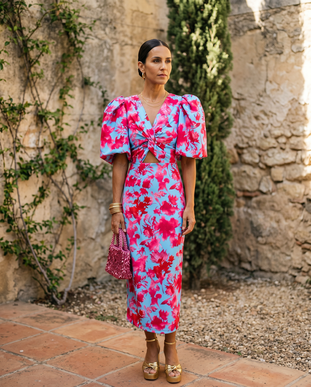 Jane - Floral Puff Sleeve Midi Dress