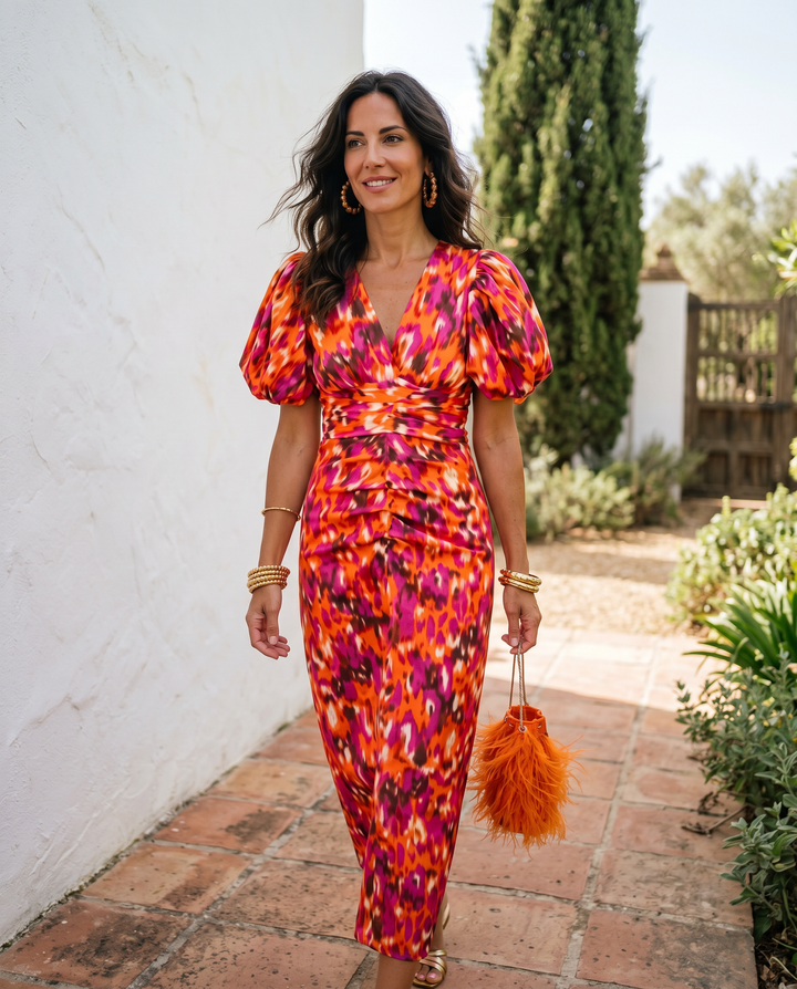 Jane - Floral Puff Sleeve Midi Dress