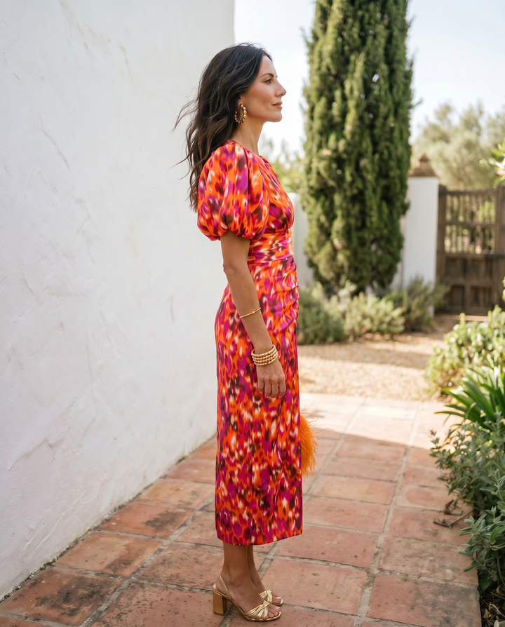 Jane - Floral Puff Sleeve Midi Dress