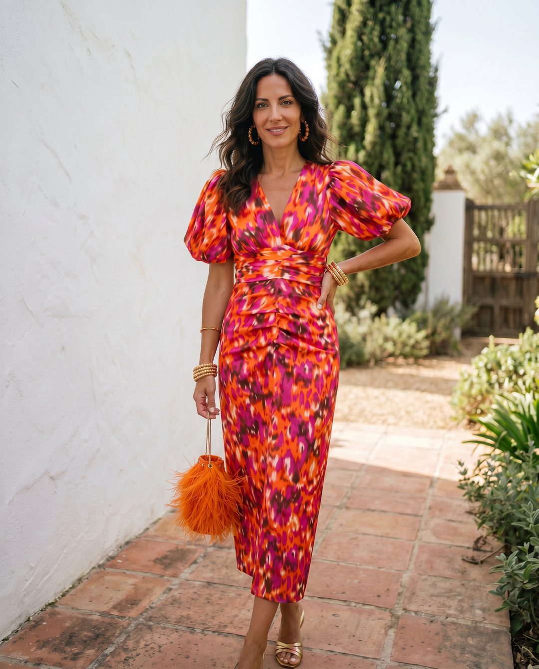 Jane - Floral Puff Sleeve Midi Dress