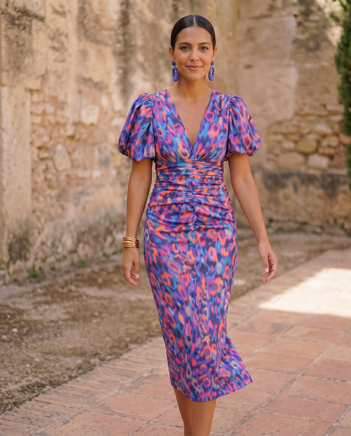 Jane - Floral Puff Sleeve Midi Dress