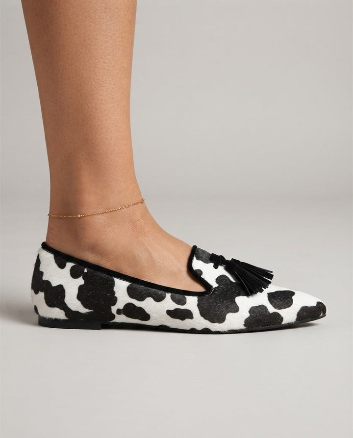 Aspen - Black and White Print Tassel Loafers