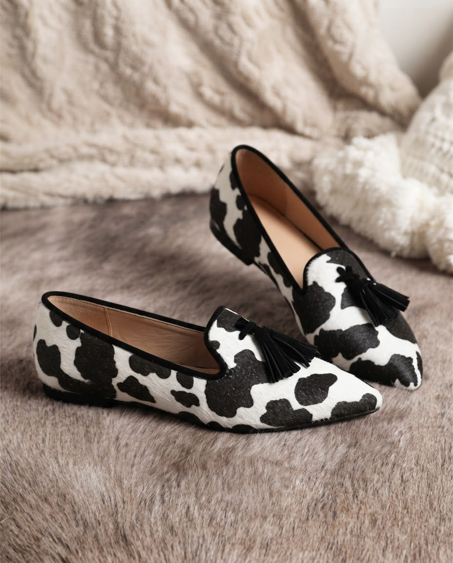 Aspen - Black and White Print Tassel Loafers