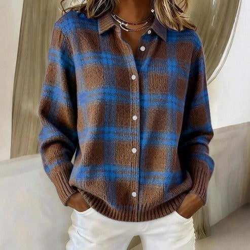 Lynette - Chocolate Plaid Knit Cardigan