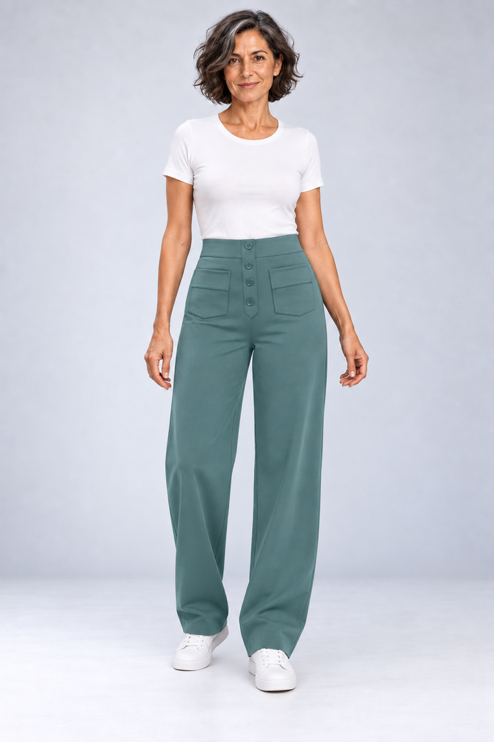 Halle - High-Waist Stretch Straight Pants