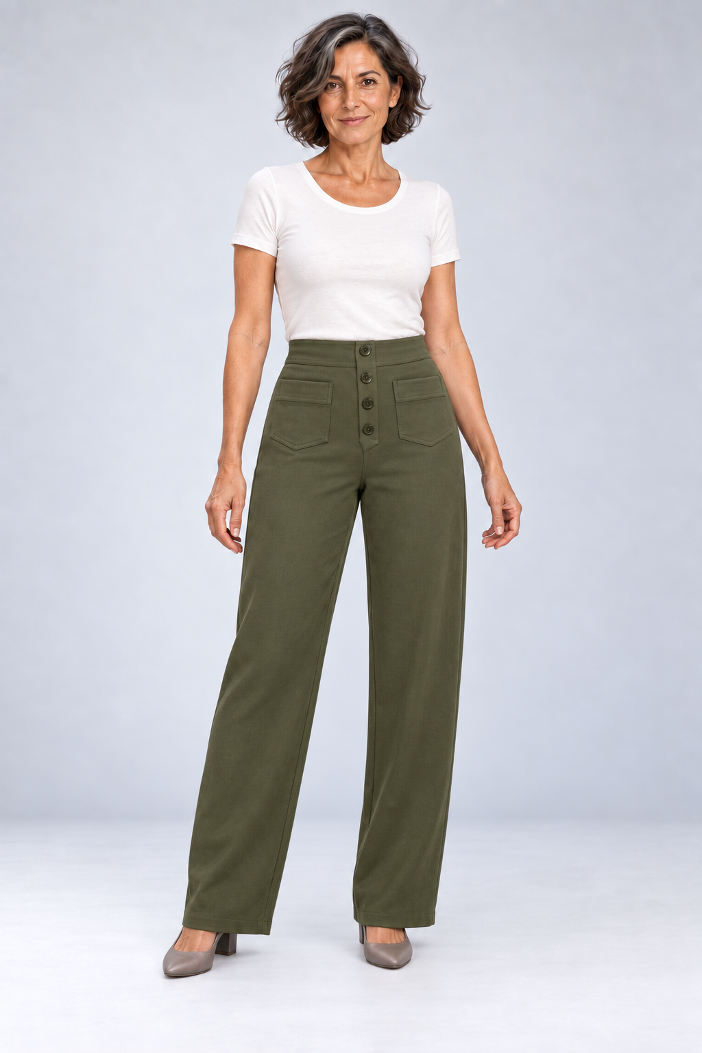 Halle - High-Waist Stretch Straight Pants