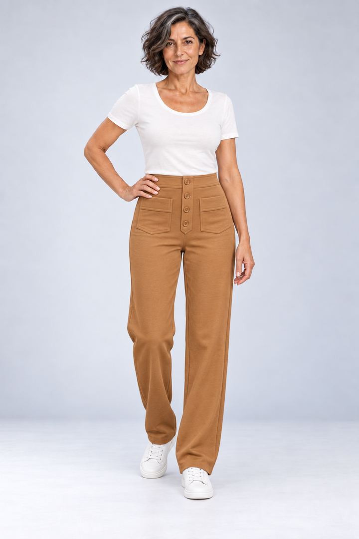 Halle - High-Waist Stretch Straight Pants