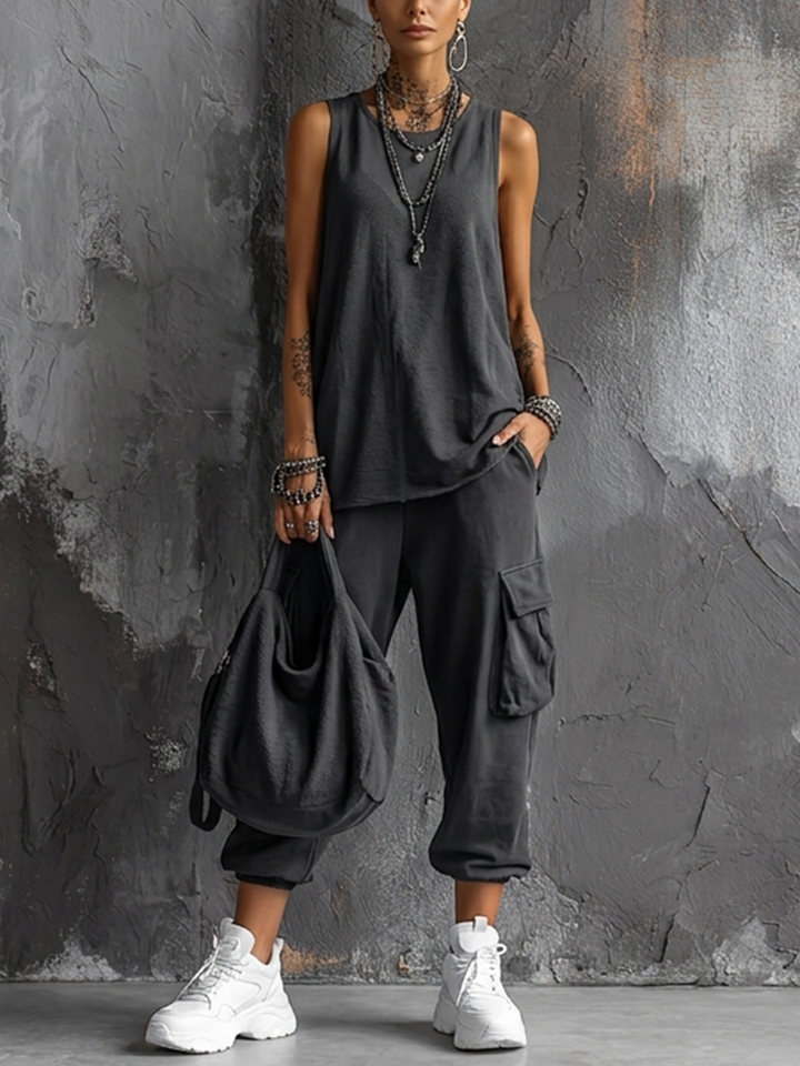 Evaline - Sleeveless Top and Utility Pocket Pants Set
