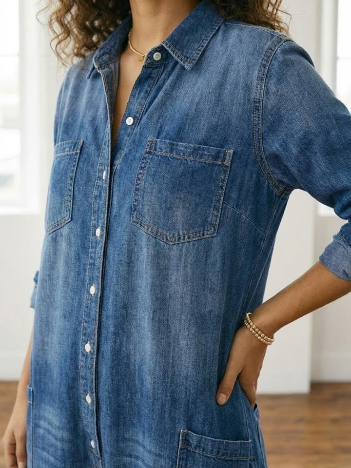 Prudence - Long Button-Front Denim Dress