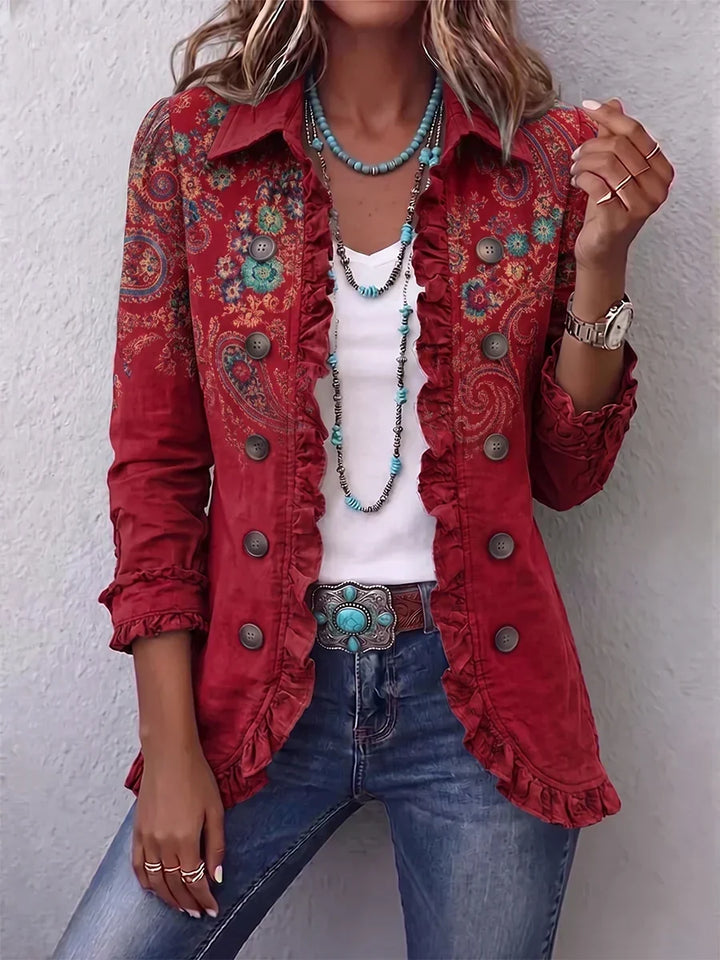 Bernadette - Red Paisley Striped Cashmere-Feel Jacket