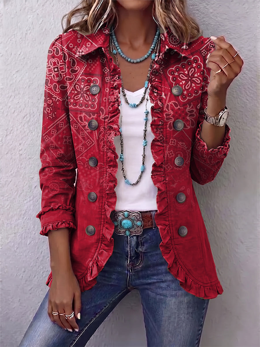Amity - Red Gradient Ruffle-Trim Jacket