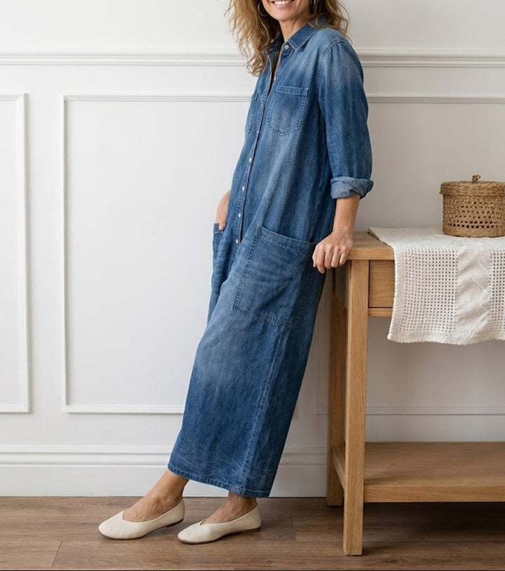 Prudence - Long Button-Front Denim Dress