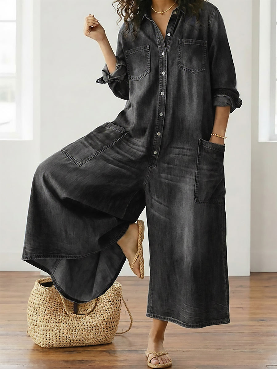 Prudence - Long Button-Front Denim Dress