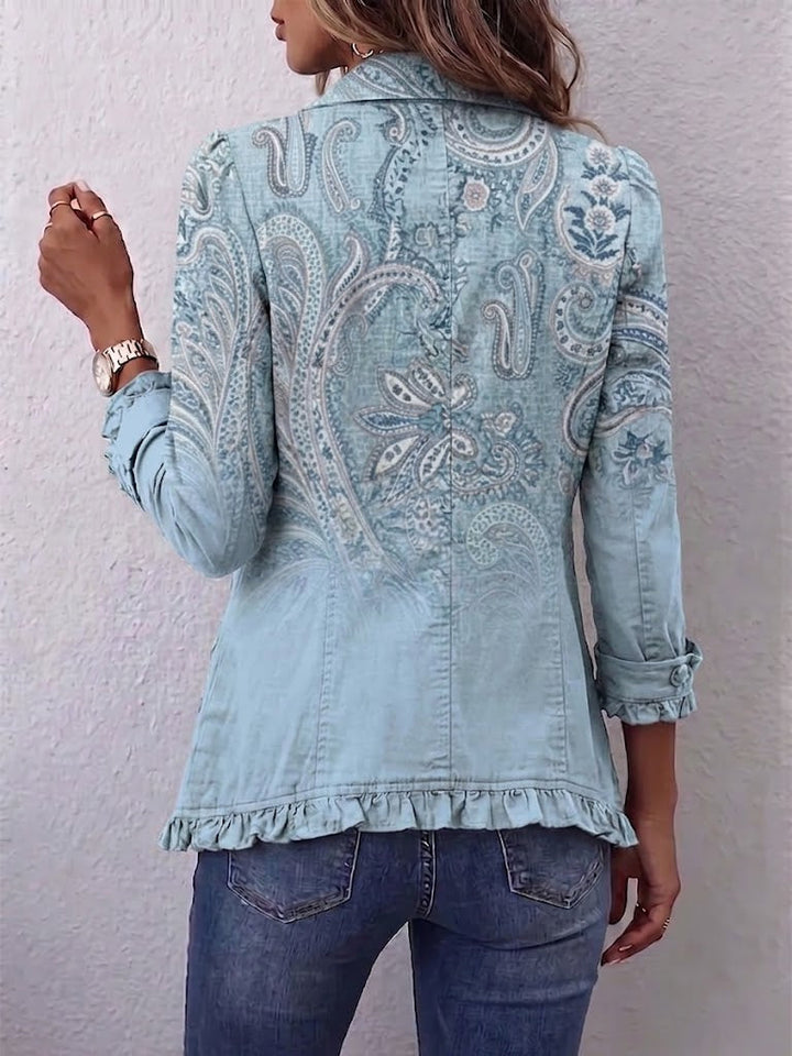 Philippa - Sky Blue Vintage Paisley Lace-Trim Jacket