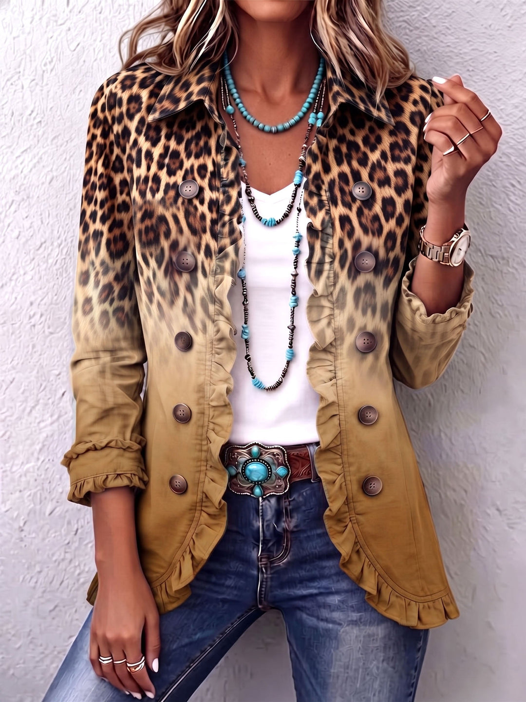 Xenia - Leopard Print Striped Blazer