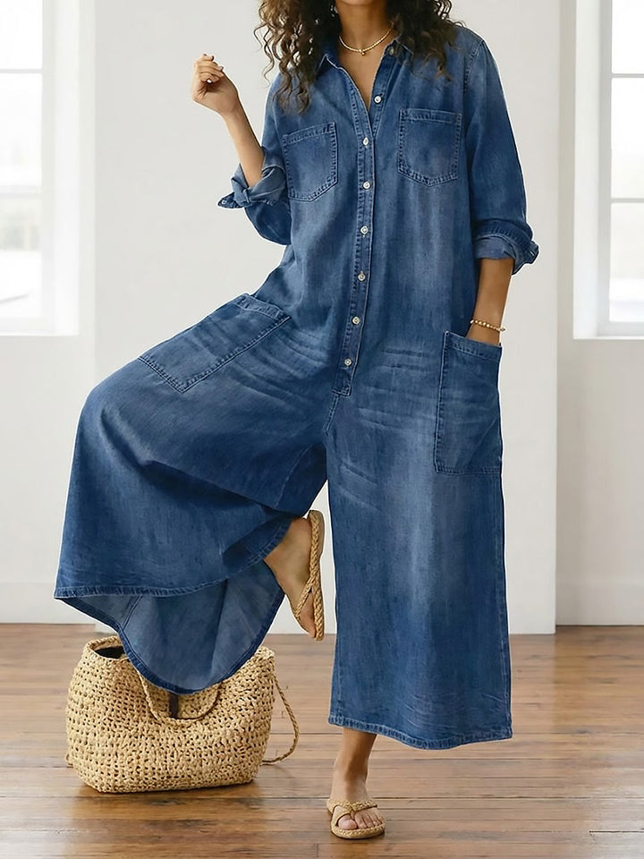 Prudence - Long Button-Front Denim Dress
