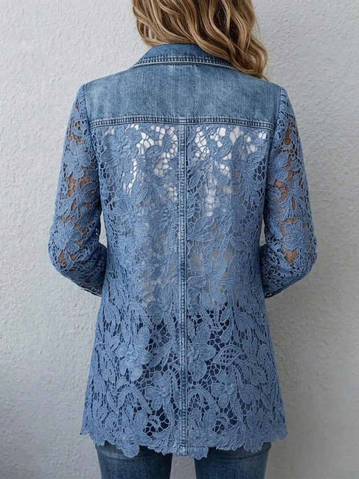 Rosamund - Denim Blue Floral Lace Blazer