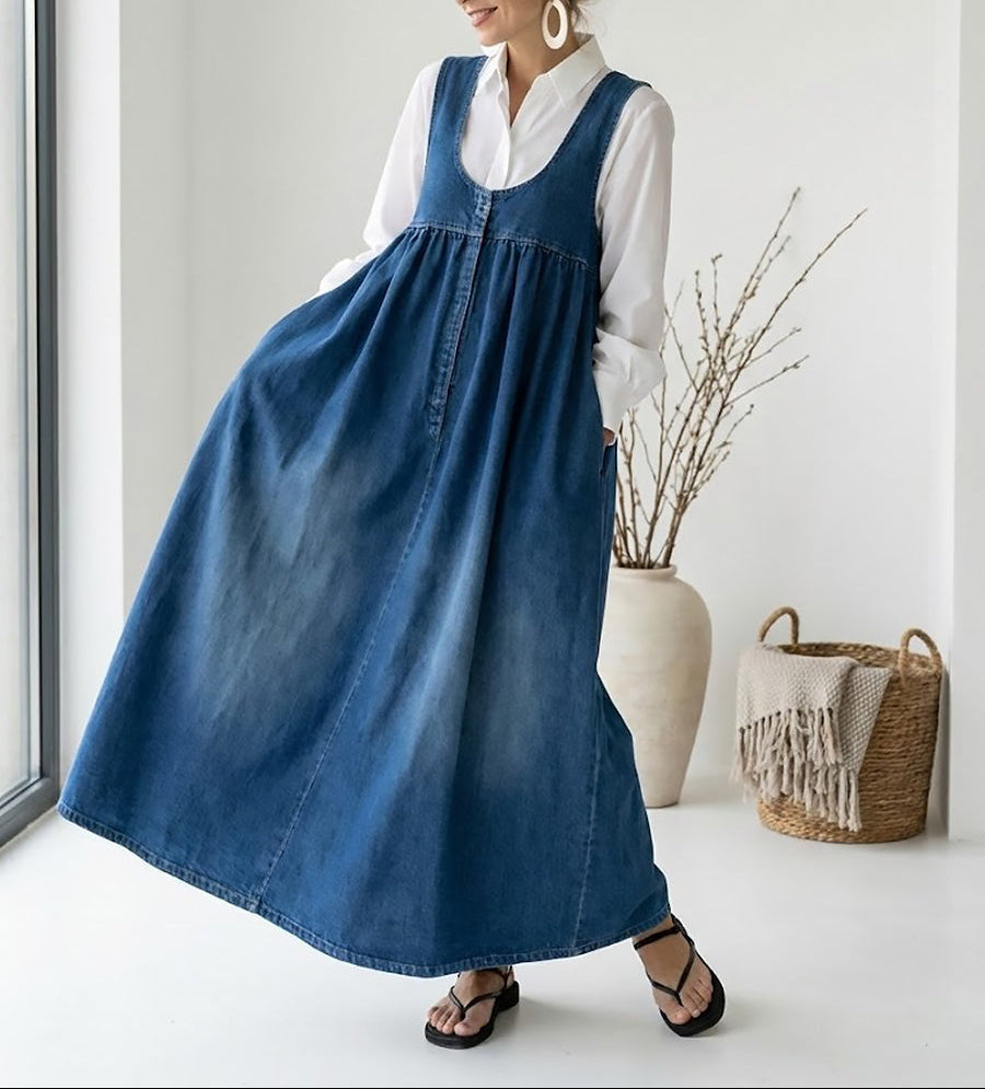 Marianna - Long Denim Pinafore Dress