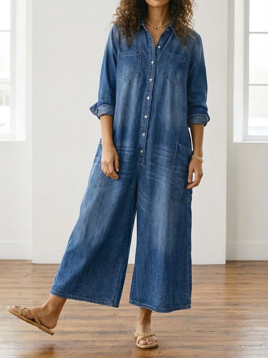 Prudence - Long Button-Front Denim Dress