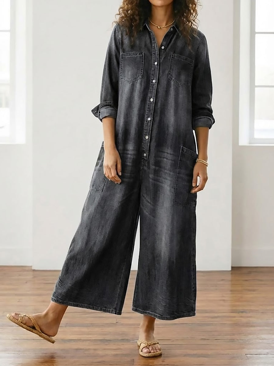 Prudence - Long Button-Front Denim Dress