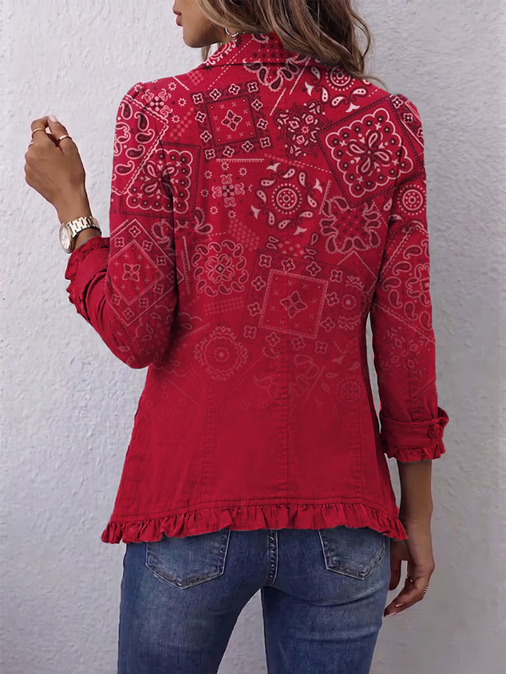 Amity - Red Gradient Ruffle-Trim Jacket