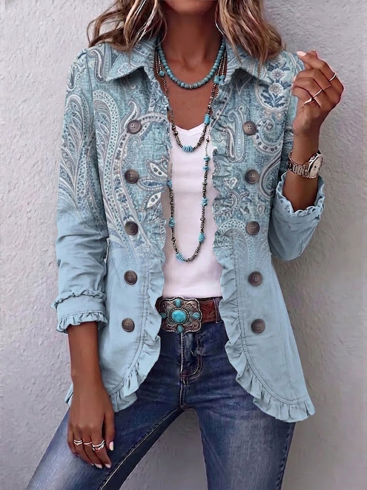 Philippa - Sky Blue Vintage Paisley Lace-Trim Jacket