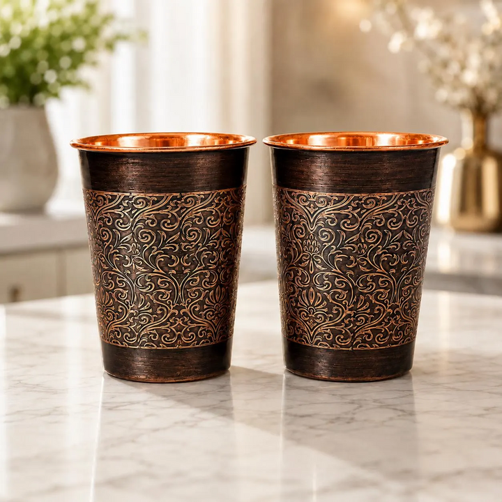 Floral Copper Tumbler Set of 2