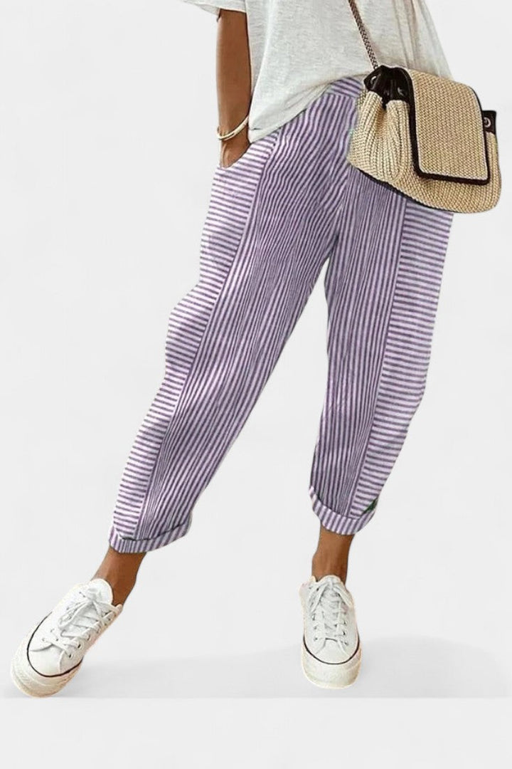Geraldine - Striped Linen-Blend Pants