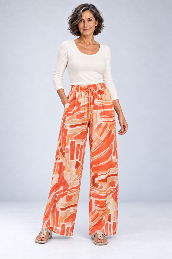Saffron - Abstract Print Wide-Leg Pants