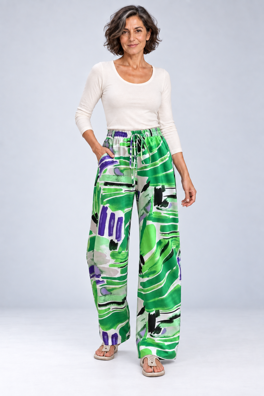 Saffron - Abstract Print Wide-Leg Pants