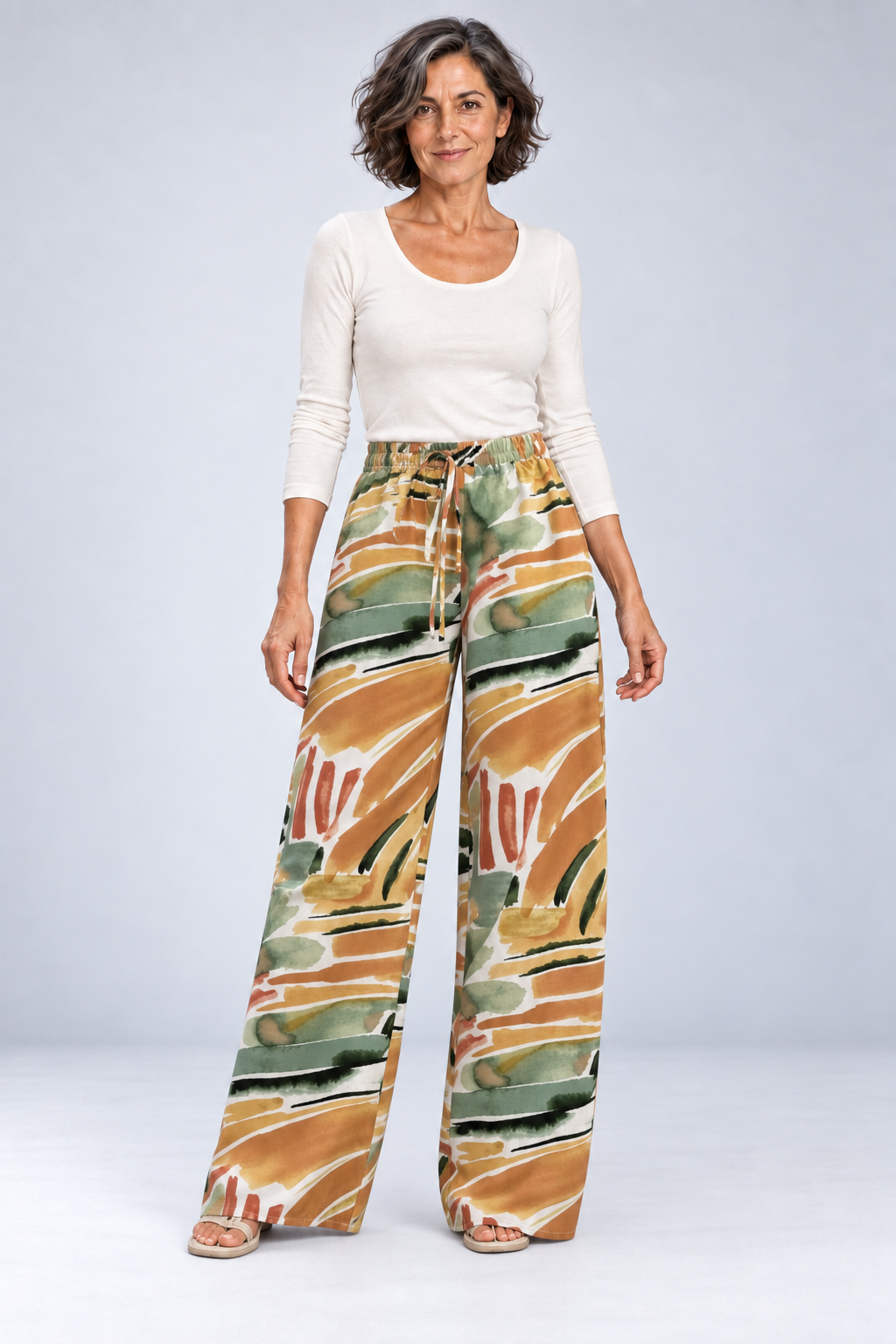 Saffron - Abstract Print Wide-Leg Pants