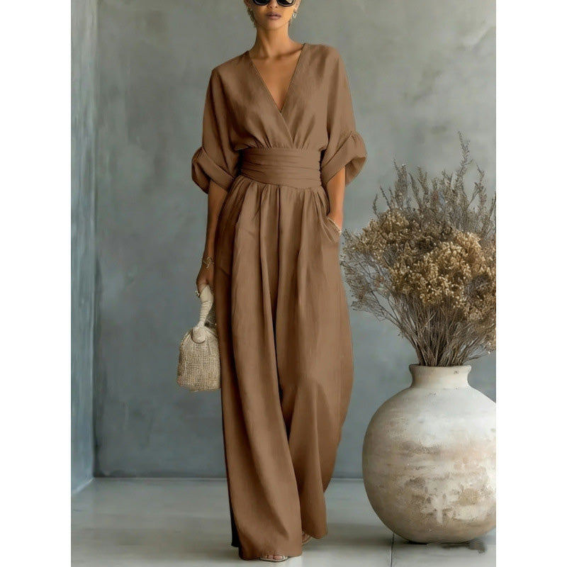 Cicely - V-Neck Wide-Leg Jumpsuit