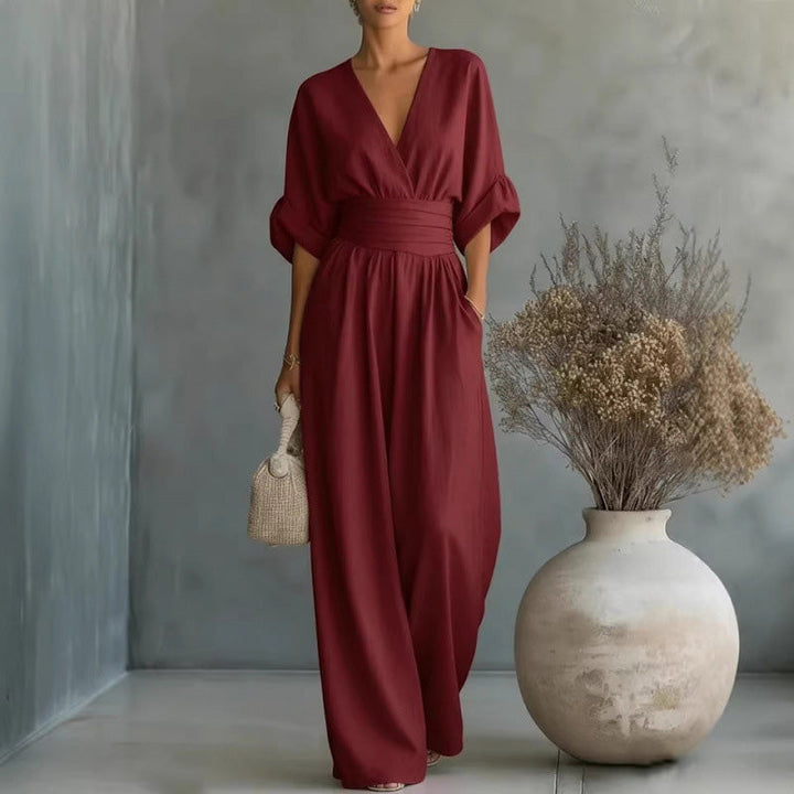 Cicely - V-Neck Wide-Leg Jumpsuit