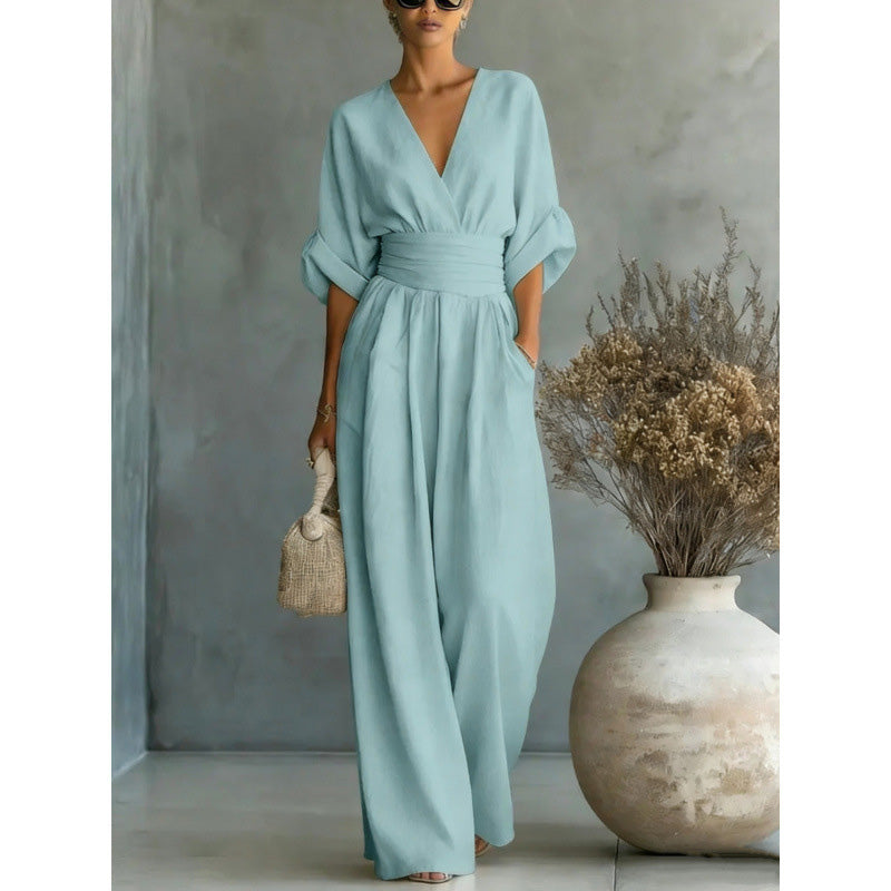 Cicely - V-Neck Wide-Leg Jumpsuit