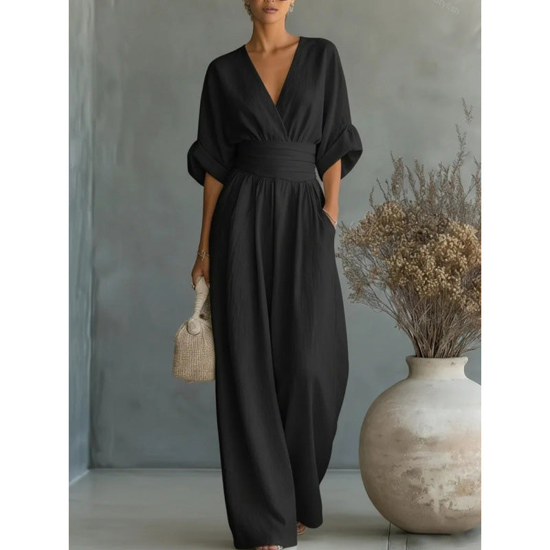 Cicely - V-Neck Wide-Leg Jumpsuit