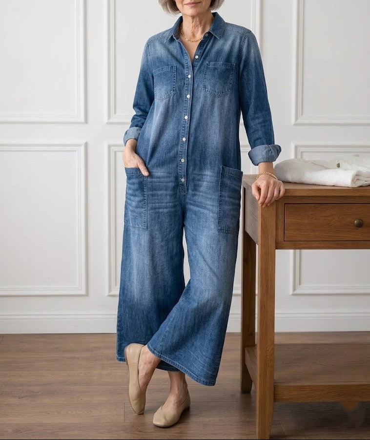 Prudence - Long Button-Front Denim Dress